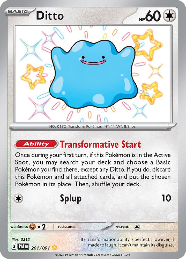 Ditto 201/091 card from SV: Paldean Fates