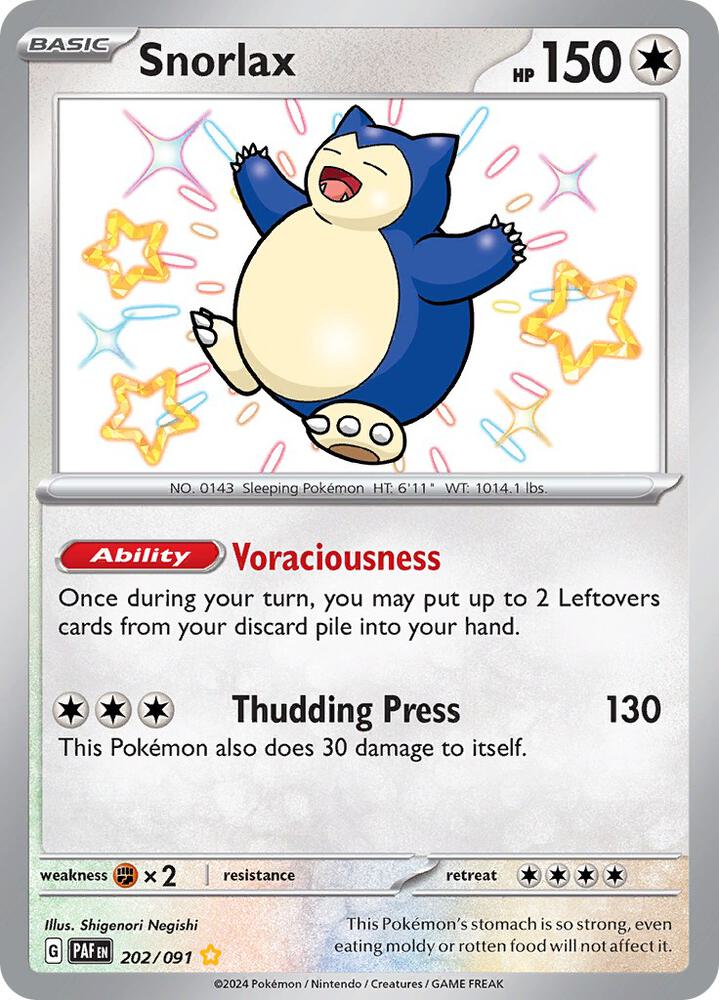Snorlax 202/091 card from SV: Paldean Fates