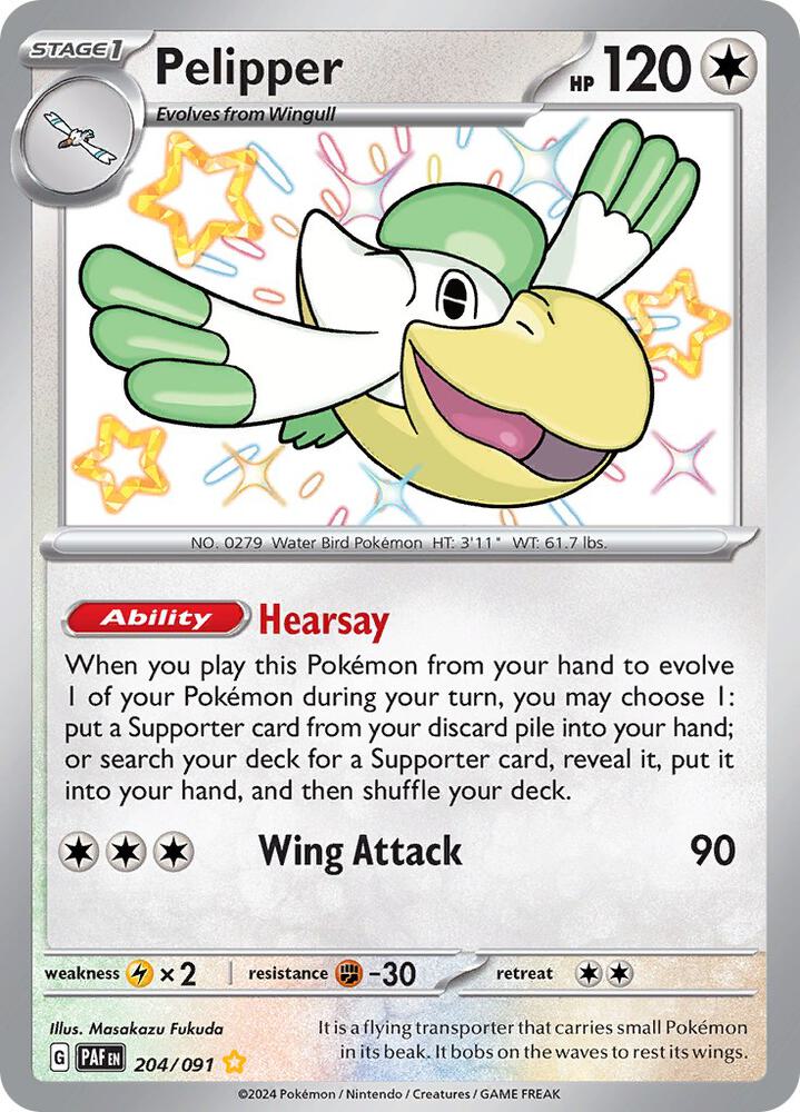 Pelipper 204/091 card from SV: Paldean Fates