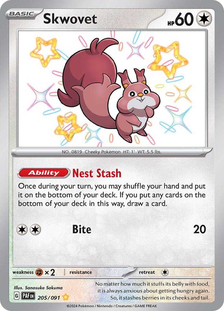 Skwovet 205/091 card from SV: Paldean Fates
