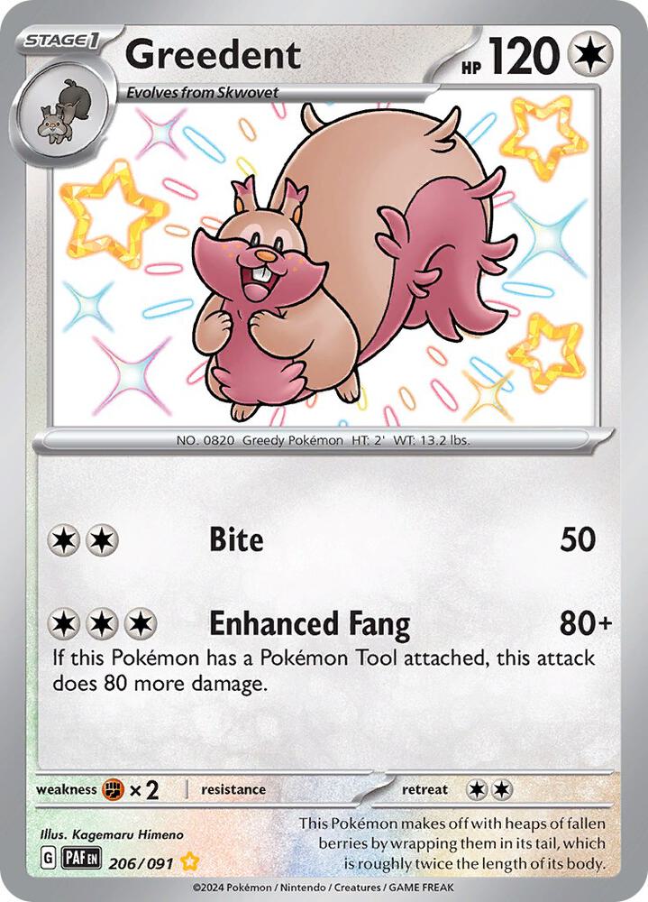 Greedent 206/091 card from SV: Paldean Fates