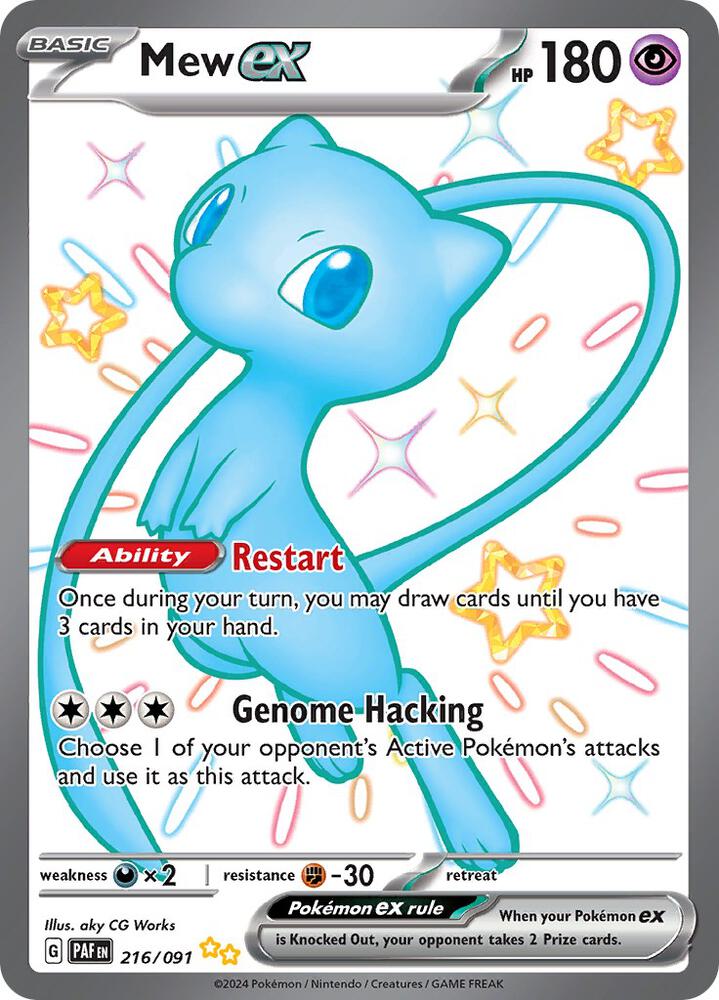 Mew ex 216/091 card from SV: Paldean Fates