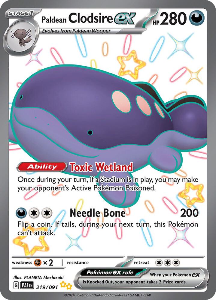 Paldean Clodsire ex 219/091 card from SV: Paldean Fates