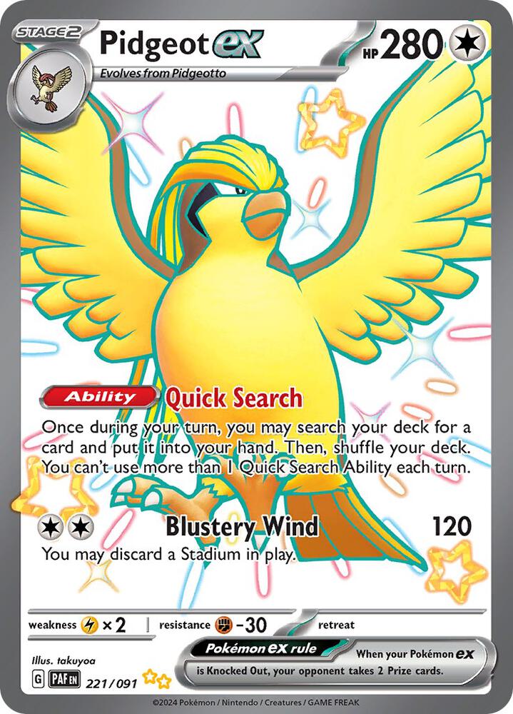 Pidgeot ex 221/091 card from SV: Paldean Fates