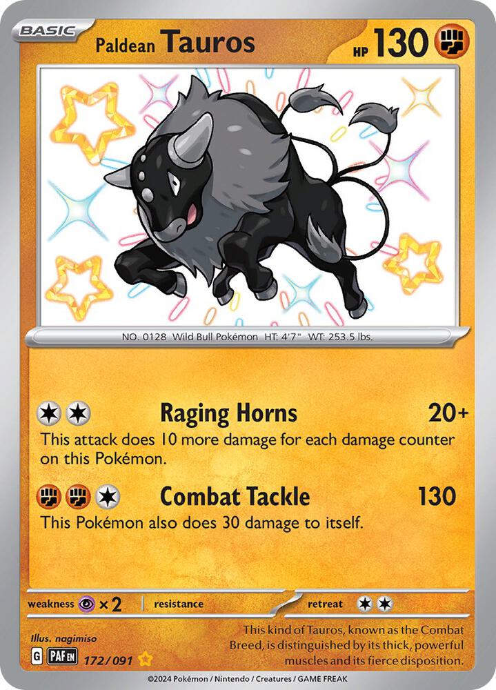 Paldean Tauros 172/091 card from SV: Paldean Fates