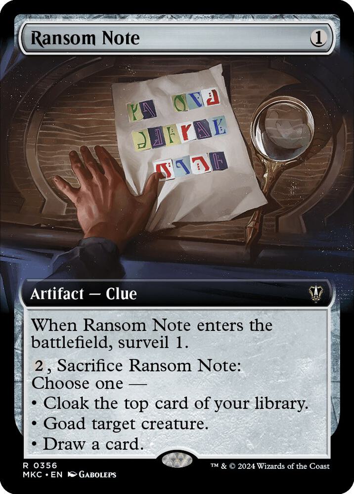 Ransom Note (Extended Art) 356 card from Commander: Murders at Karlov Manor