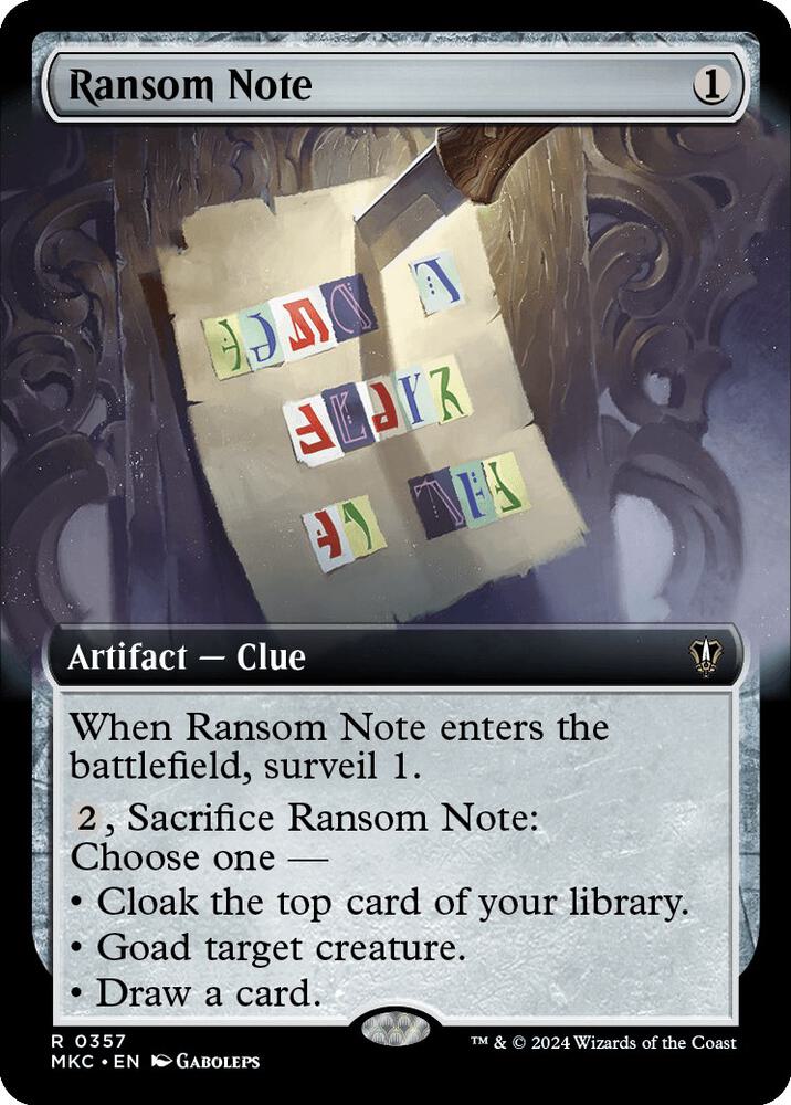 Ransom Note (Extended Art) 357 card from Commander: Murders at Karlov Manor