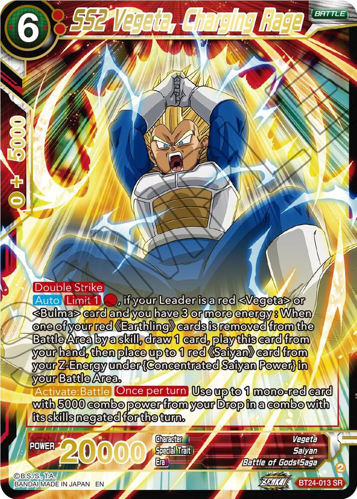 SS2 Vegeta, Charging Rage BT24-013 card from Beyond Generations
