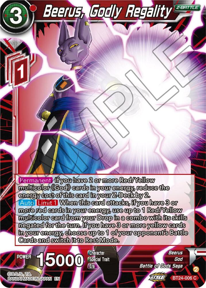 Beerus, Godly Regality BT24-006 card from Beyond Generations