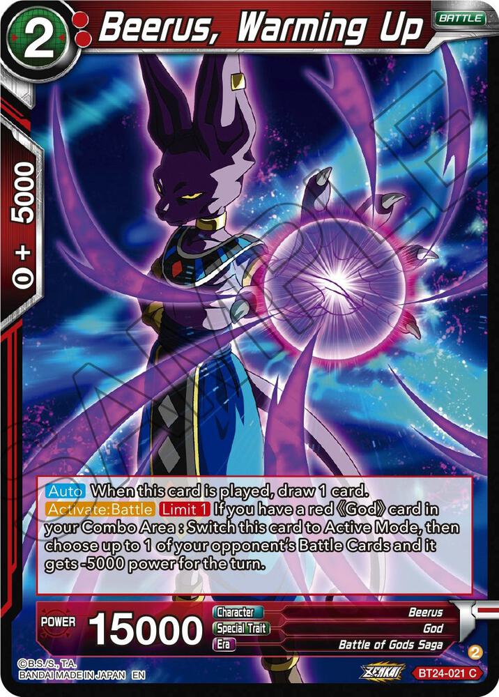 Beerus, Warming Up BT24-021 card from Beyond Generations