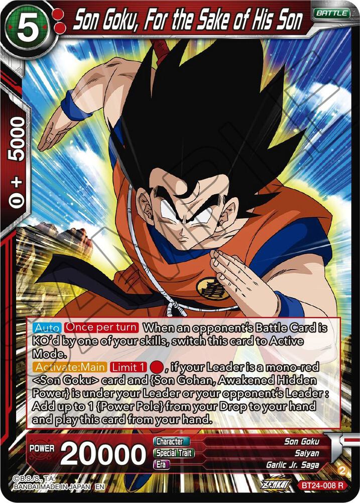 Son Goku, For the Sake of His Son BT24-008 card from Beyond Generations