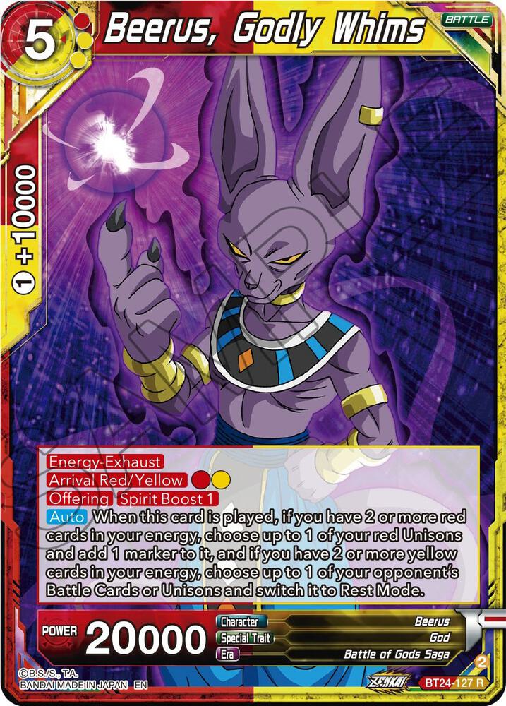 Beerus, Godly Whims BT24-127 card from Beyond Generations