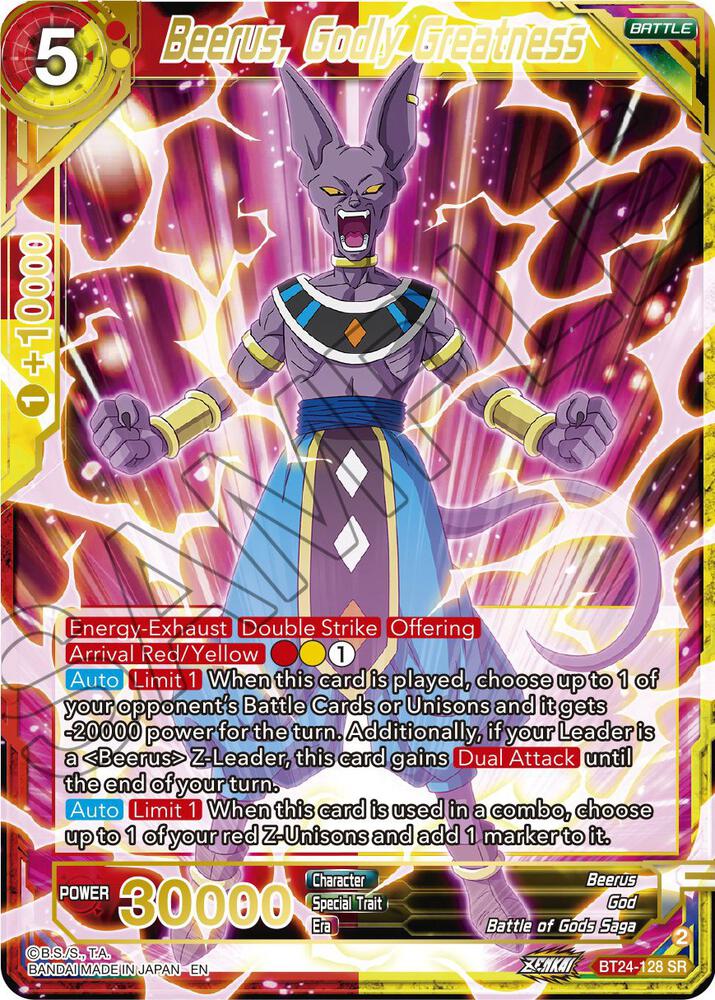 Beerus, Godly Greatness BT24-128 card from Beyond Generations
