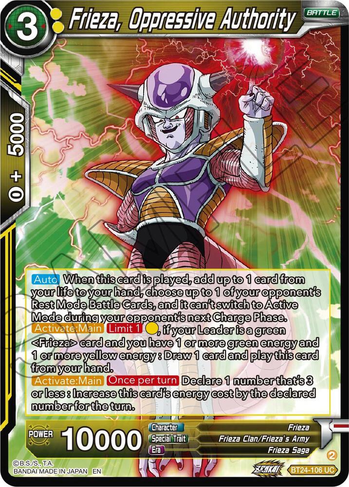 Frieza, Oppressive Authority BT24-106 card from Beyond Generations