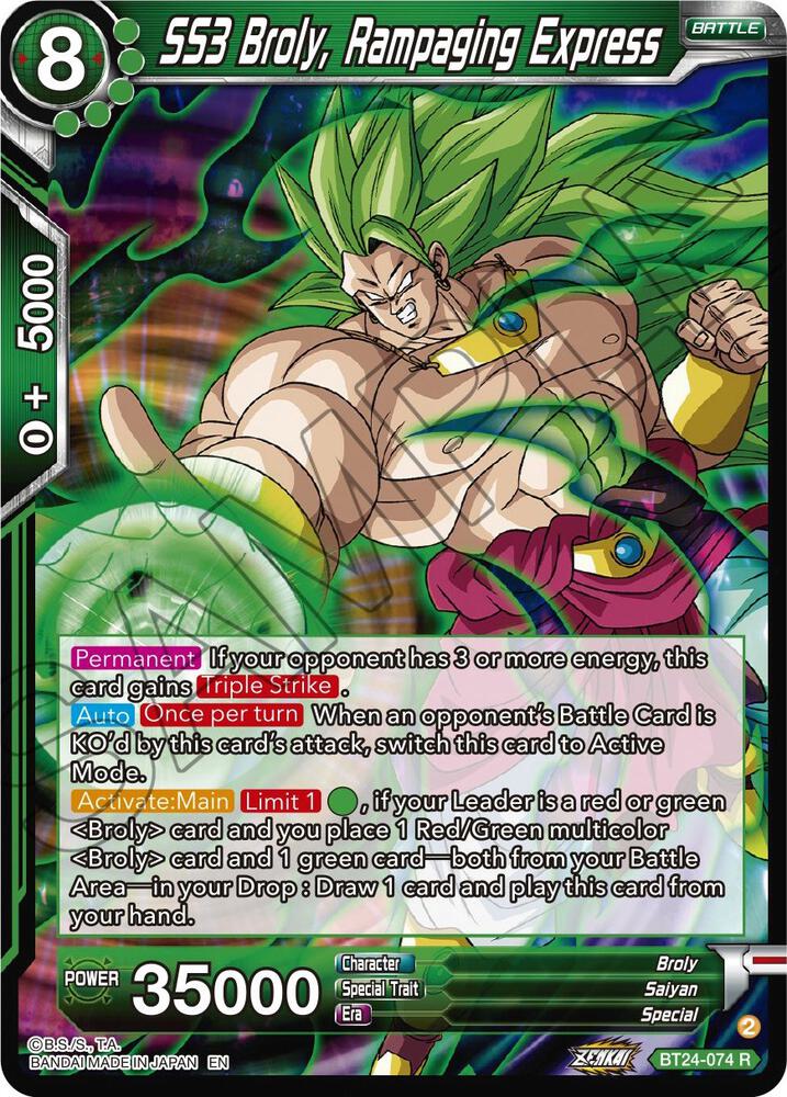 SS3 Broly, Rampaging Express BT24-074 card from Beyond Generations