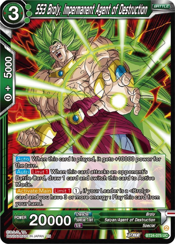 SS3 Broly, Impermanent Agent of Destruction BT24-075 card from Beyond Generations