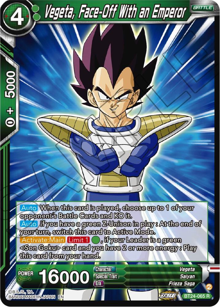 Vegeta, Face-Off With an Emperor BT24-065 card from Beyond Generations