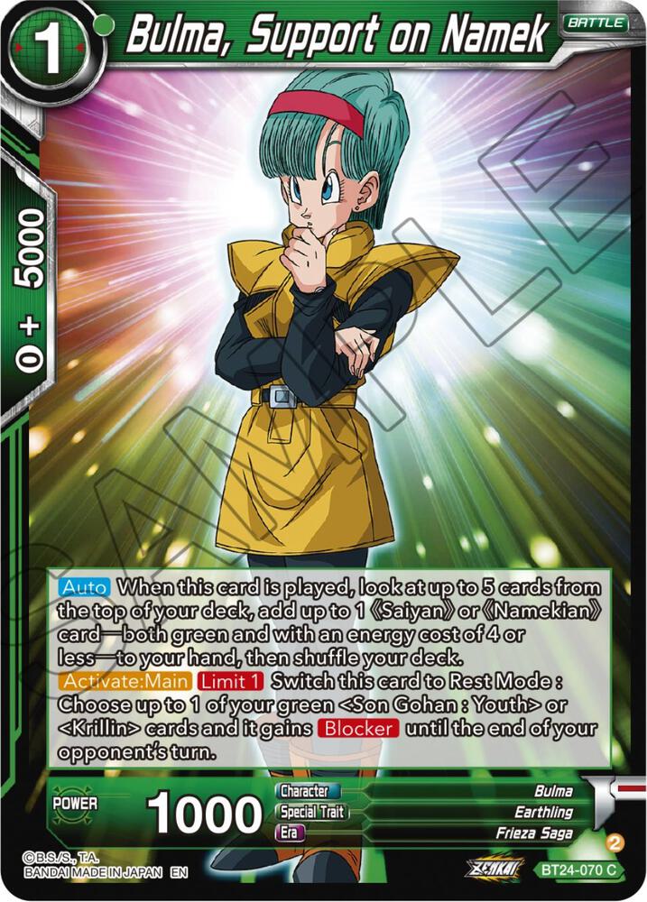 Bulma, Support on Namek BT24-070 card from Beyond Generations