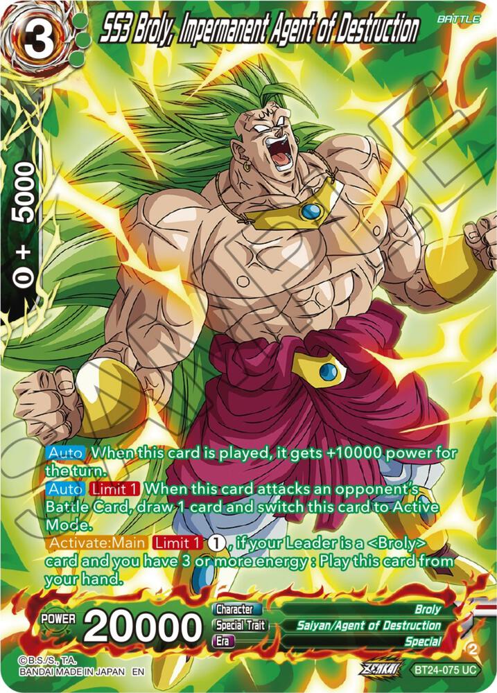 SS3 Broly, Impermanent Agent of Destruction (Collector Booster Silver) BT24-075 card from Beyond Generations
