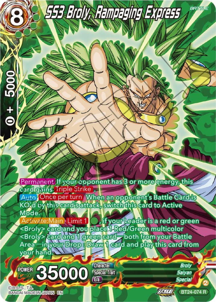 SS3 Broly, Rampaging Express (Collector Booster Silver) BT24-074 card from Beyond Generations