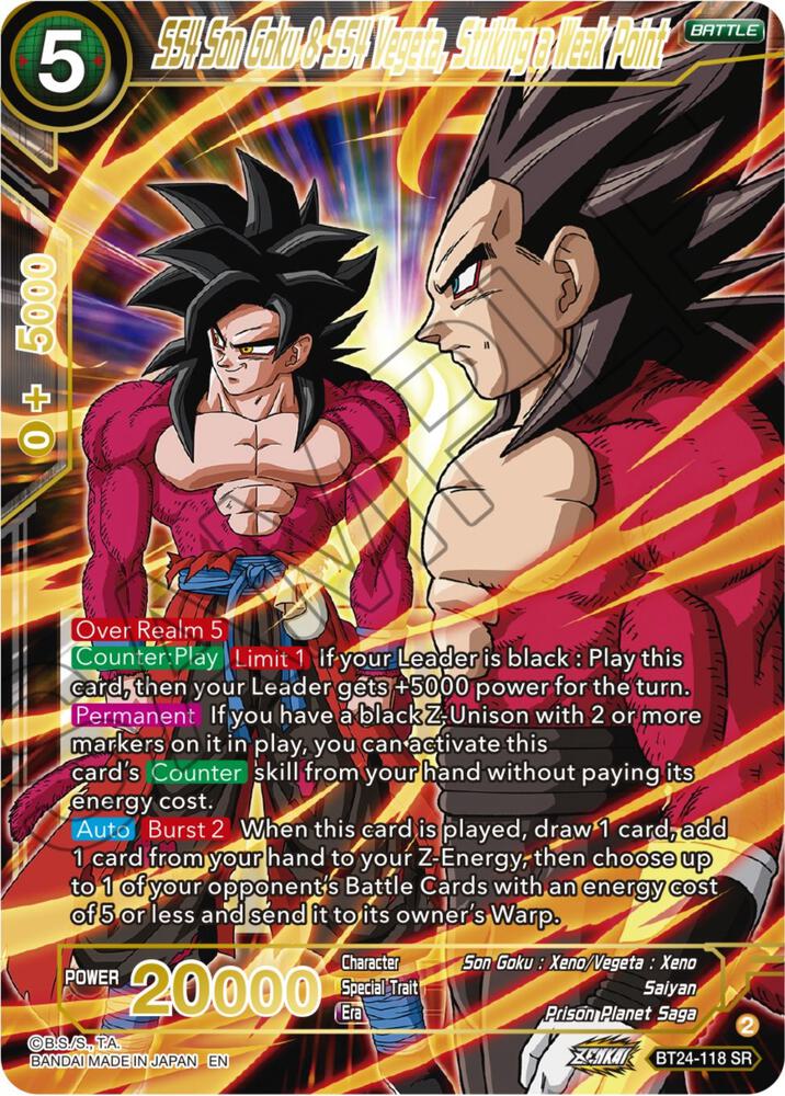 SS4 Son Goku & SS4 Vegeta, Striking a Weak Point BT24-118 card from Beyond Generations