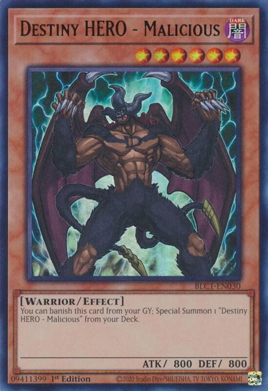Destiny HERO - Malicious BLC1-EN030 card from Battles of Legend: Chapter 1