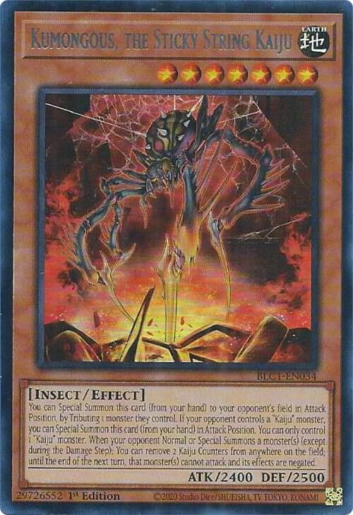 Kumongous, the Sticky String Kaiju (Silver) BLC1-EN034 card from Battles of Legend: Chapter 1