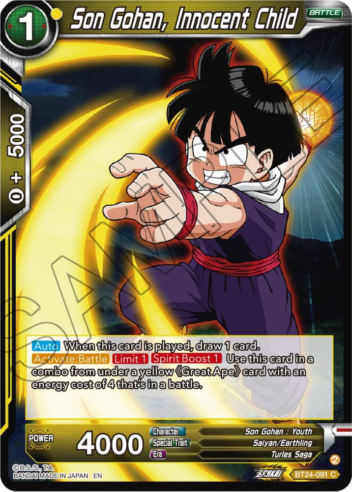 Son Gohan, Innocent Child BT24-091 card from Beyond Generations