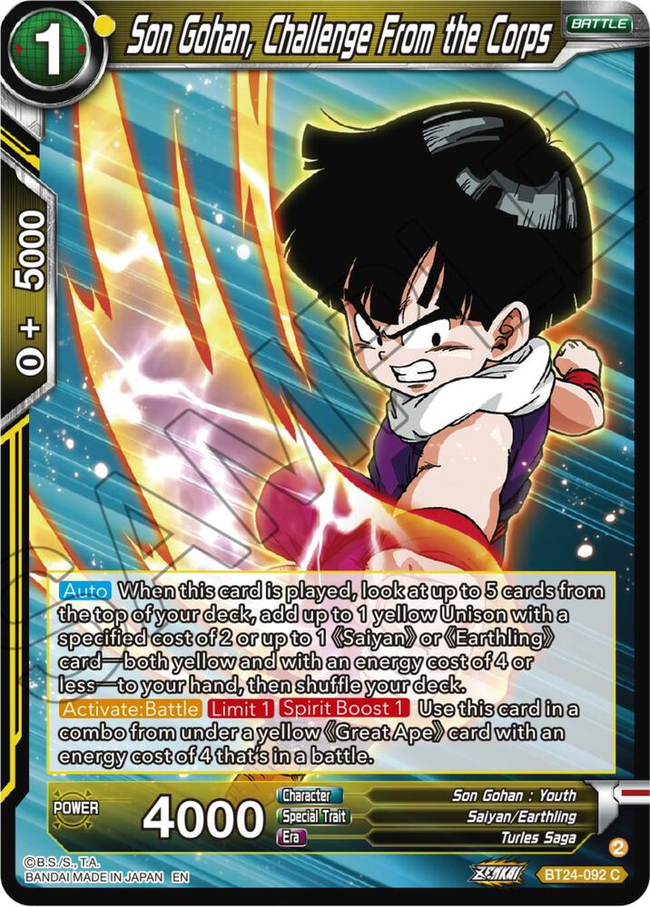 Son Gohan, Challenge From the Corps BT24-092 card from Beyond Generations