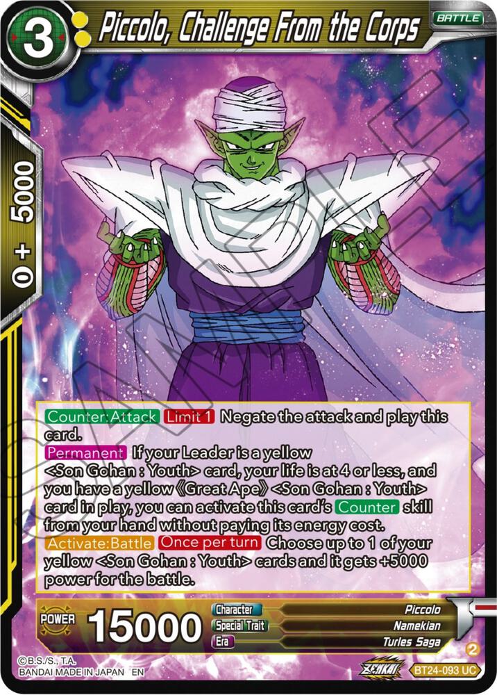 Piccolo, Challenge From the Corps BT24-093 card from Beyond Generations