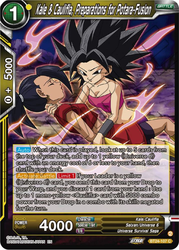 Kale & Caulifla, Preparations for Potara-Fusion BT24-107 card from Beyond Generations