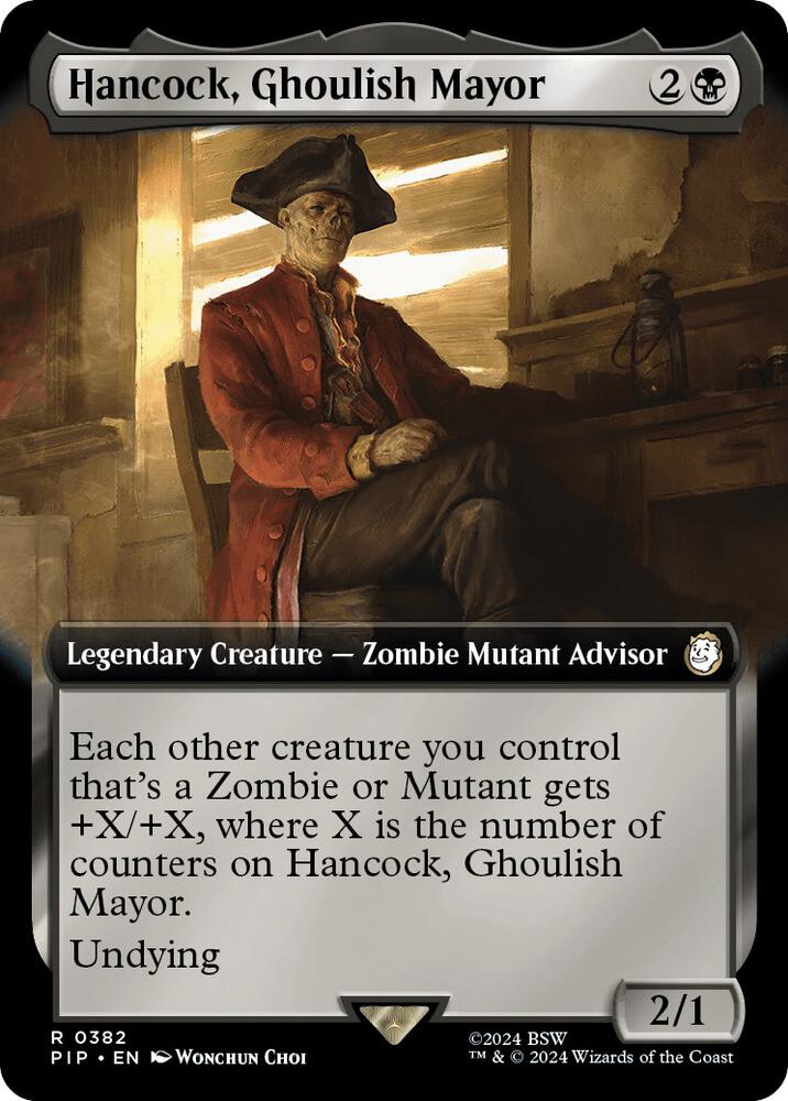 Hancock, Ghoulish Mayor (Extended Art) 382 card from Universes Beyond: Fallout