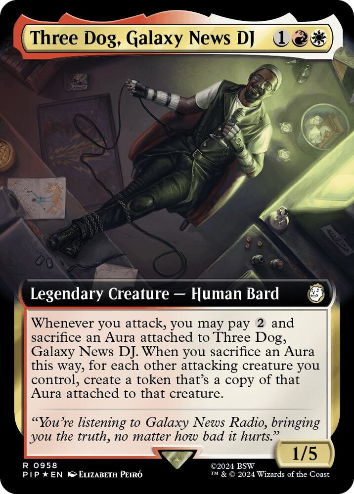 Three Dog, Galaxy News DJ (Extended Art) (Surge Foil) 958 card from Universes Beyond: Fallout