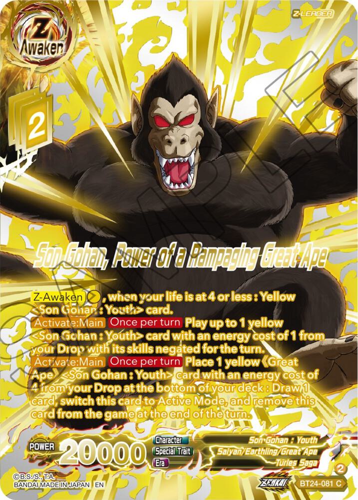 Son Gohan, Power of a Rampaging Great Ape (Collector Booster Gold) BT24-081 card from Beyond Generations