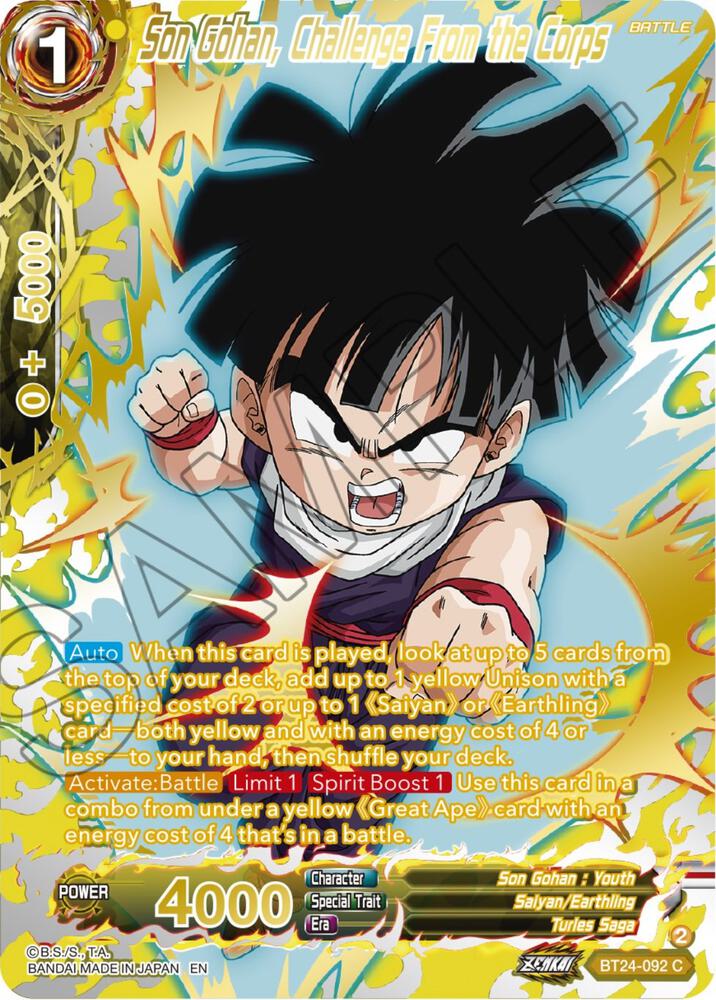 Son Gohan, Challenge From the Corps (Collector Booster Gold) BT24-092 card from Beyond Generations