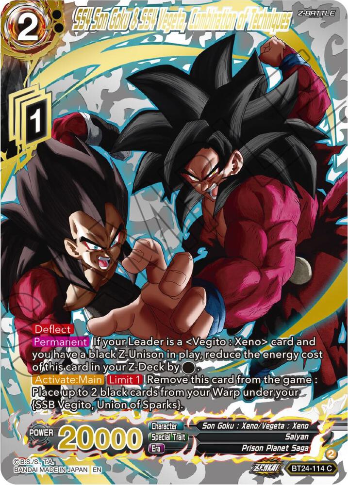 SS4 Son Goku & SS4 Vegeta, Combination of Techniques (Collector Booster Gold) BT24-114 card from Beyond Generations
