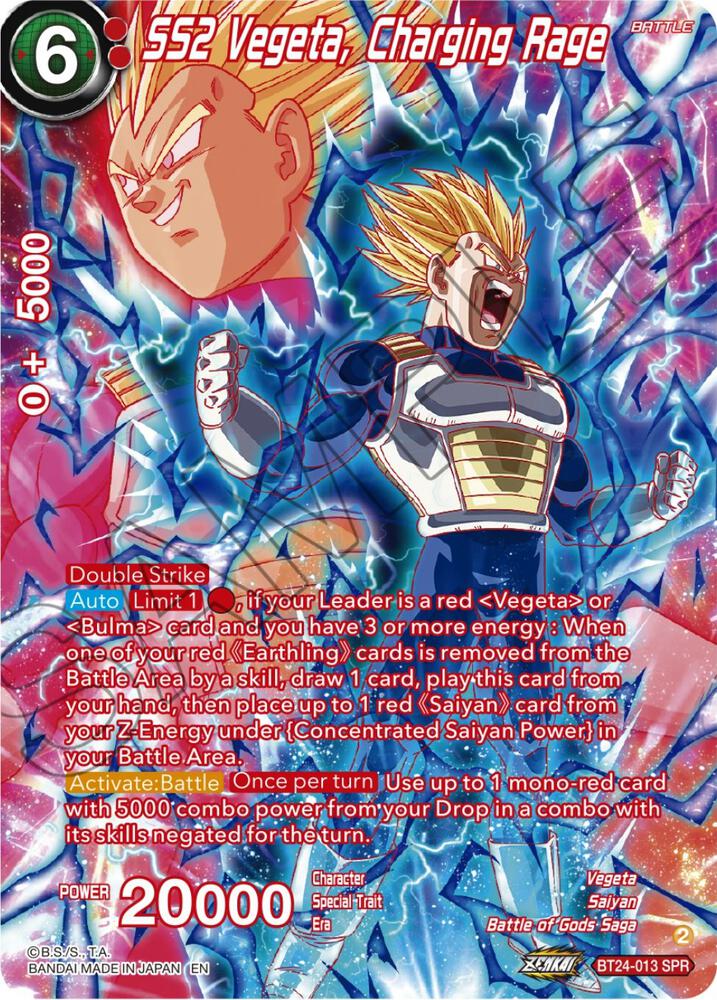 SS2 Vegeta, Charging Rage (SPR) BT24-013 card from Beyond Generations