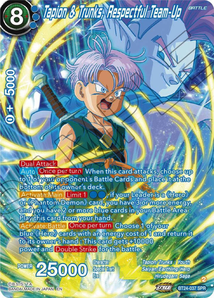 Tapion & Trunks, Respectful Team-Up (SPR) BT24-037 card from Beyond Generations