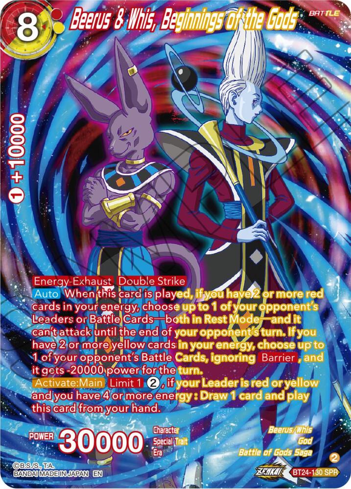 Beerus & Whis, Beginnings of the Gods (SPR) BT24-130 card from Beyond Generations