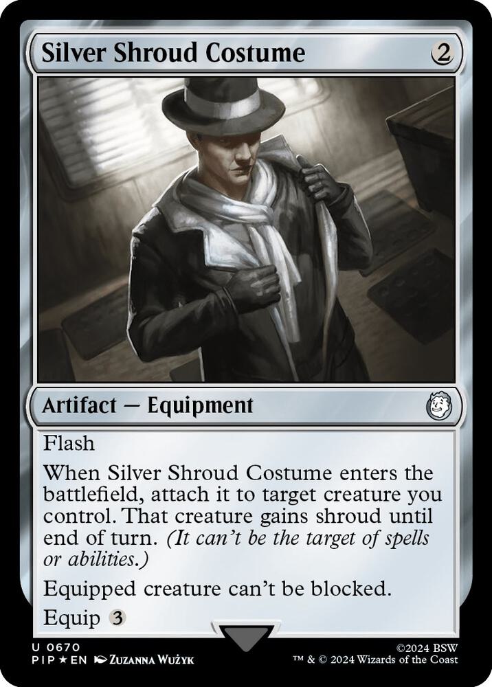 Silver Shroud Costume (Surge Foil) 670 card from Universes Beyond: Fallout