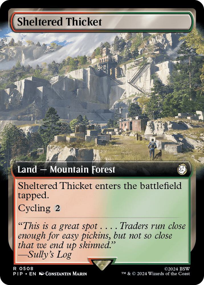Sheltered Thicket (Extended Art) 508 card from Universes Beyond: Fallout