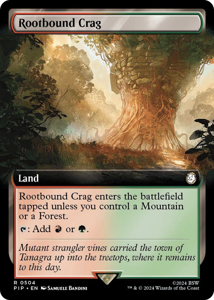 Rootbound Crag (Extended Art) 504 card from Universes Beyond: Fallout