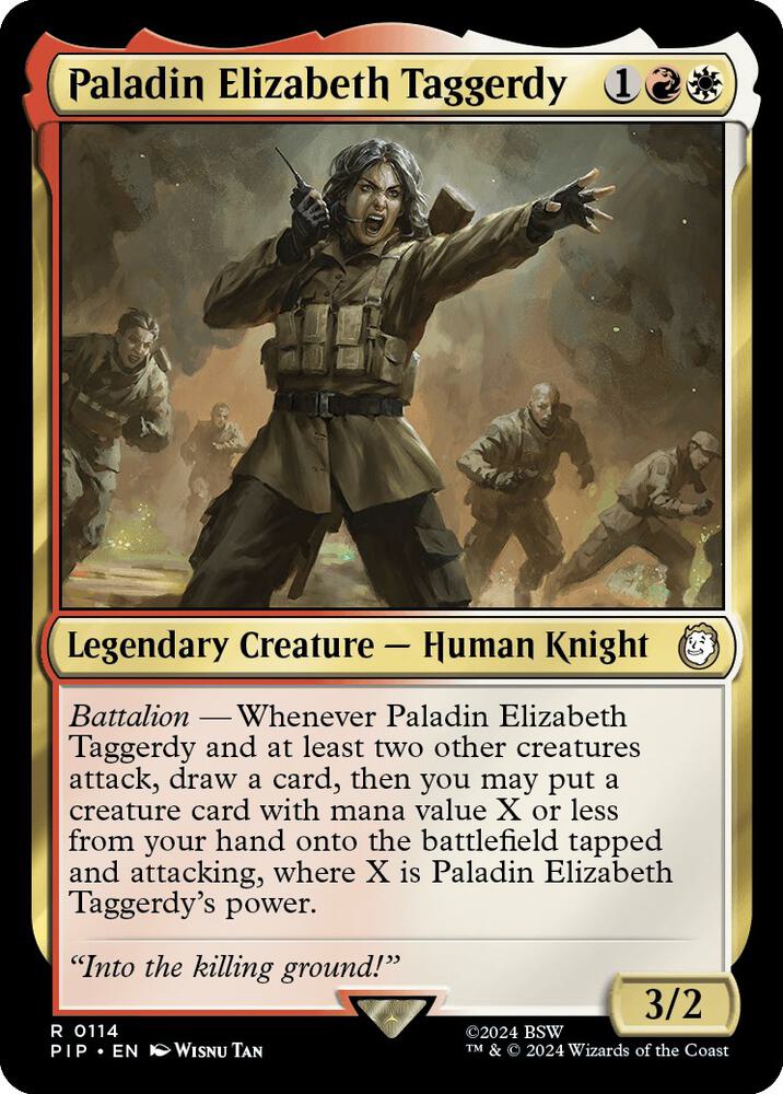 Paladin Elizabeth Taggerdy 114 card from Universes Beyond: Fallout