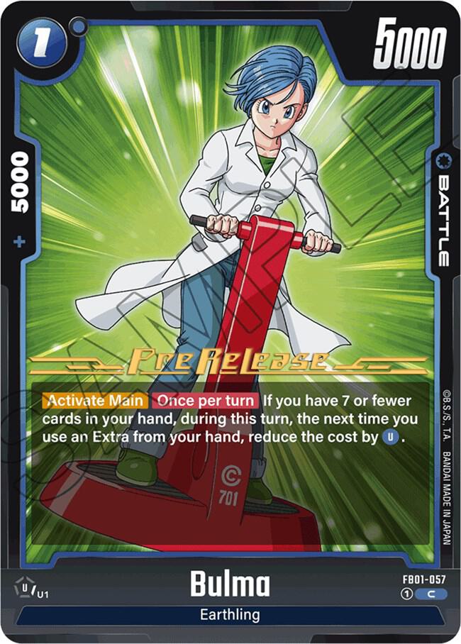 Bulma FB01-057 card from Awakened Pulse Pre-Release Cards