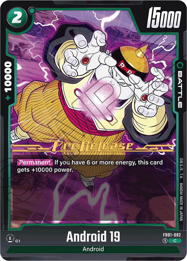 Android 19 FB01-082 card from Awakened Pulse Pre-Release Cards