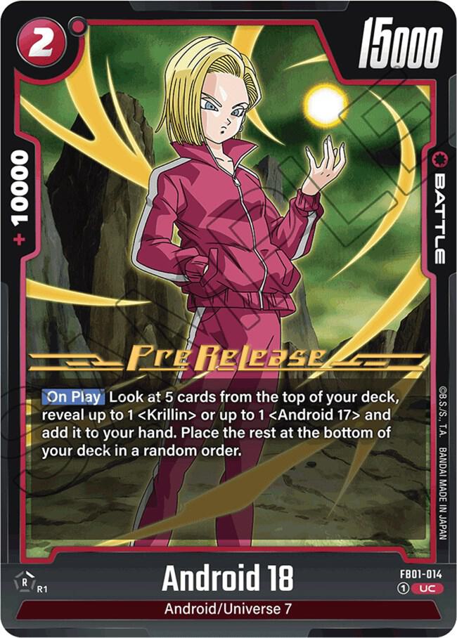 Android 18 FB01-014 card from Awakened Pulse Pre-Release Cards