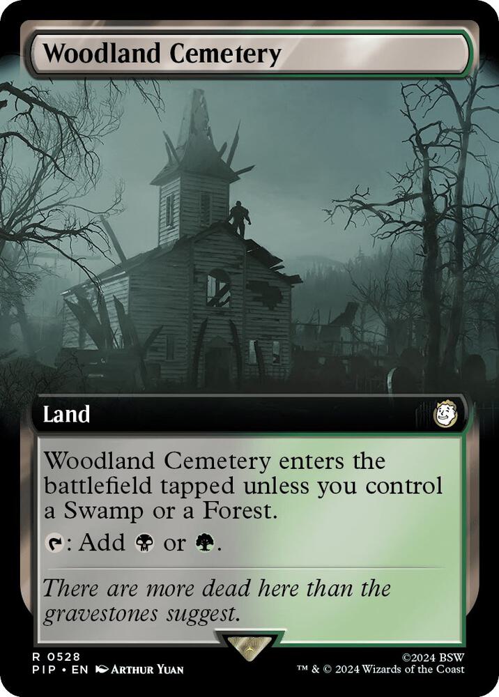 Woodland Cemetery (Extended Art) 528 card from Universes Beyond: Fallout