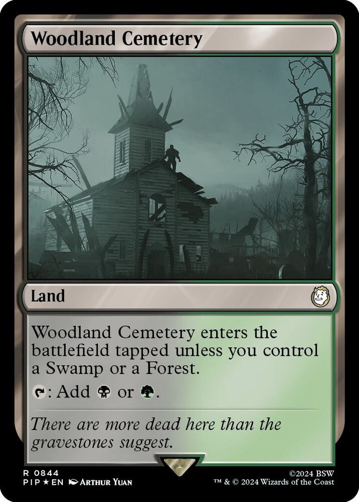 Woodland Cemetery (Surge Foil) 844 card from Universes Beyond: Fallout