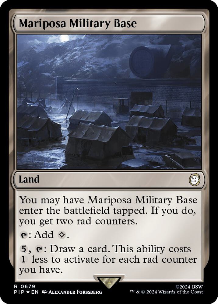 Mariposa Military Base (Surge Foil) 679 card from Universes Beyond: Fallout