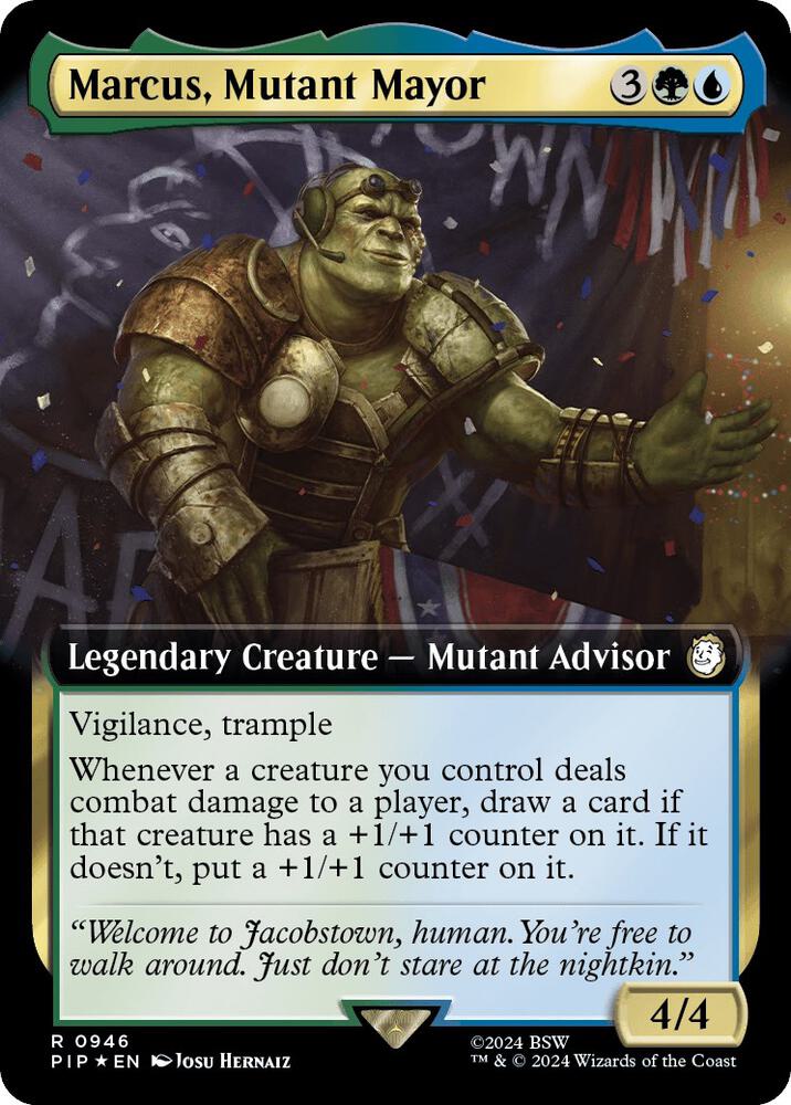 Marcus, Mutant Mayor (Extended Art) (Surge Foil) 946 card from Universes Beyond: Fallout